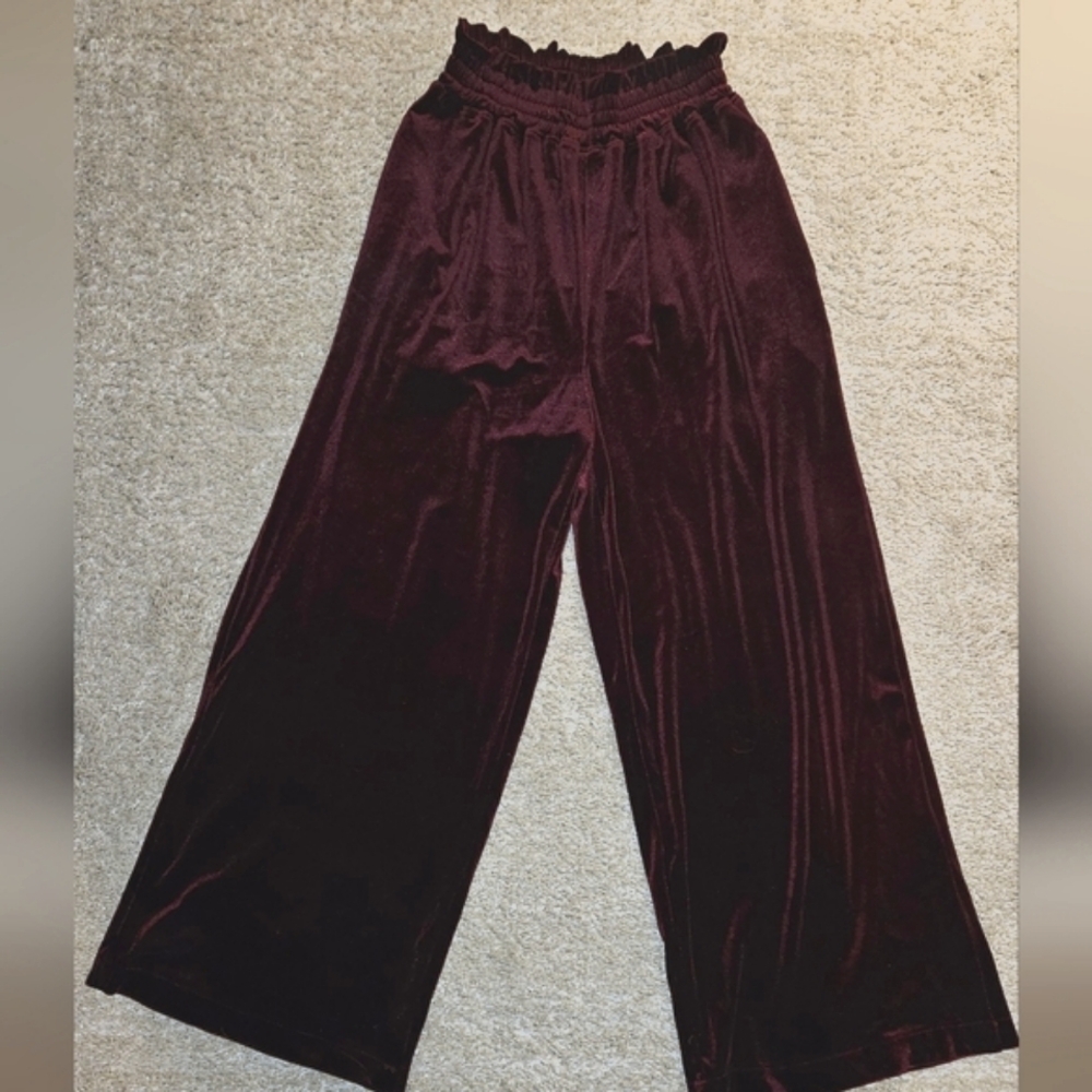 Fashion Burgundy Red Velvet Pants Size Medium